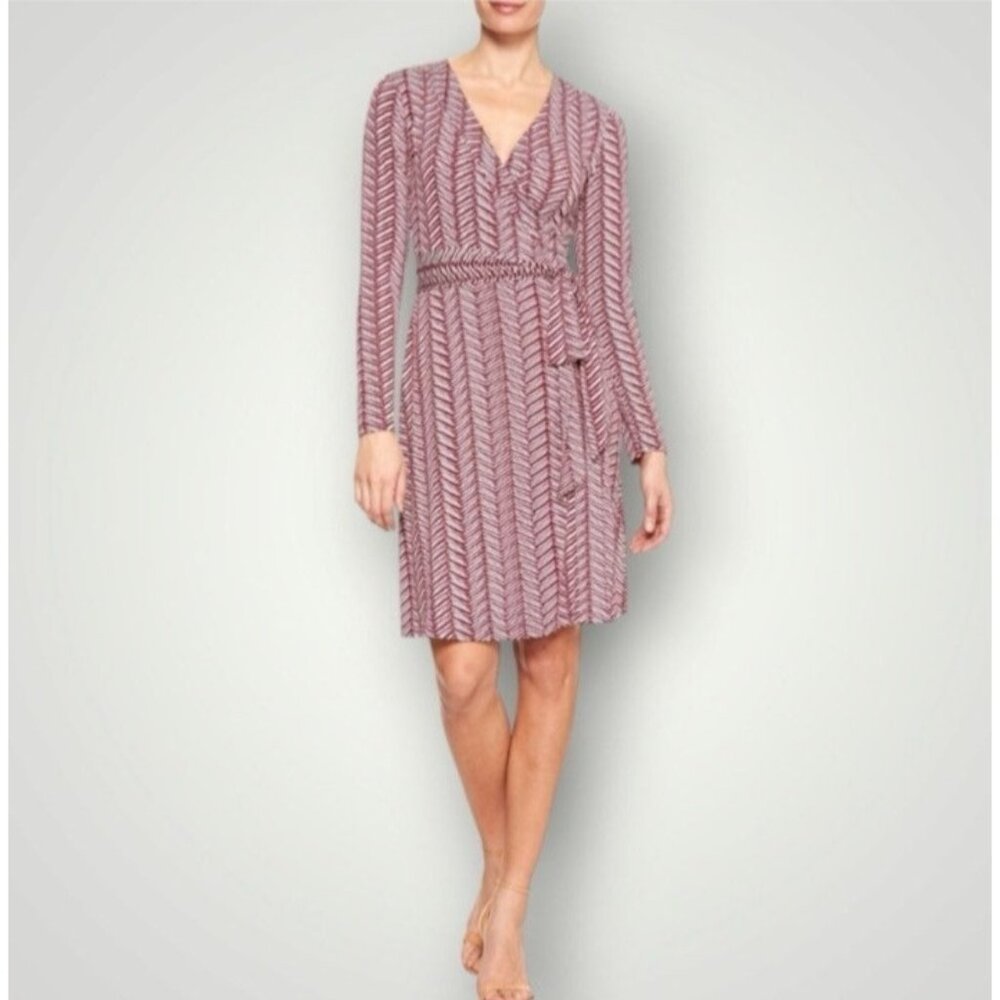 Banana Republic Faux Wrap Dress XS Red Ivory Long Sleeve Washable NEW